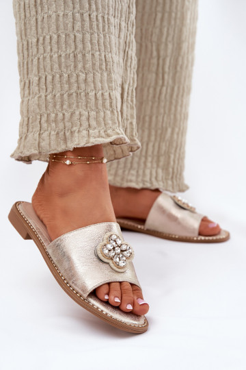 sieviešu čības ar platiem papēžiem Ar greznu Detalem S.Barski KV51-087 Zelta krāsas 2