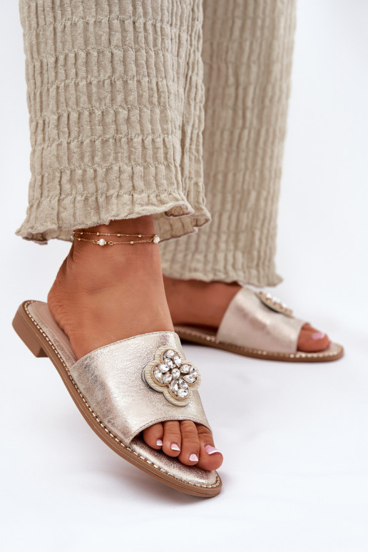 sieviešu čības ar platiem papēžiem Ar greznu Detalem S.Barski KV51-087 Zelta krāsas