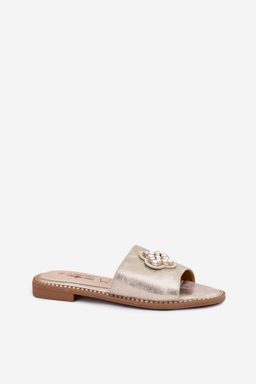 sieviešu čības ar platiem papēžiem Ar greznu Detalem S.Barski KV51-087 Zelta krāsas