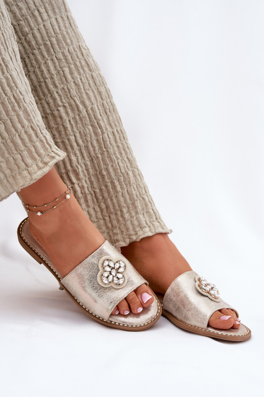 sieviešu čības ar platiem papēžiem Ar greznu Detalem S.Barski KV51-087 Zelta krāsas