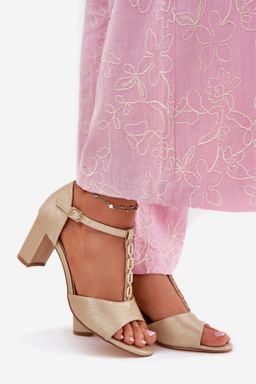 Sieviešu basenes ar dekorētiem papēžiem Eko āda Zelta krāsas Triavera