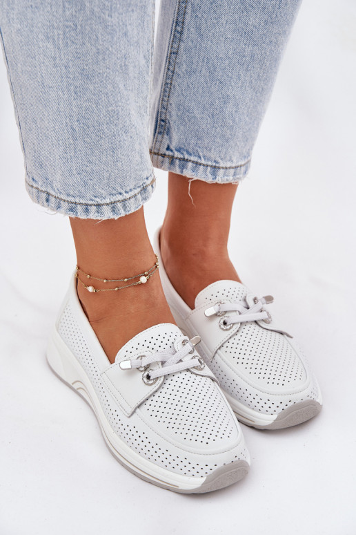 Āda apavi Izgatavota no dabīgas ādas ar platformu Artiker 56C2101 baltas krāsas