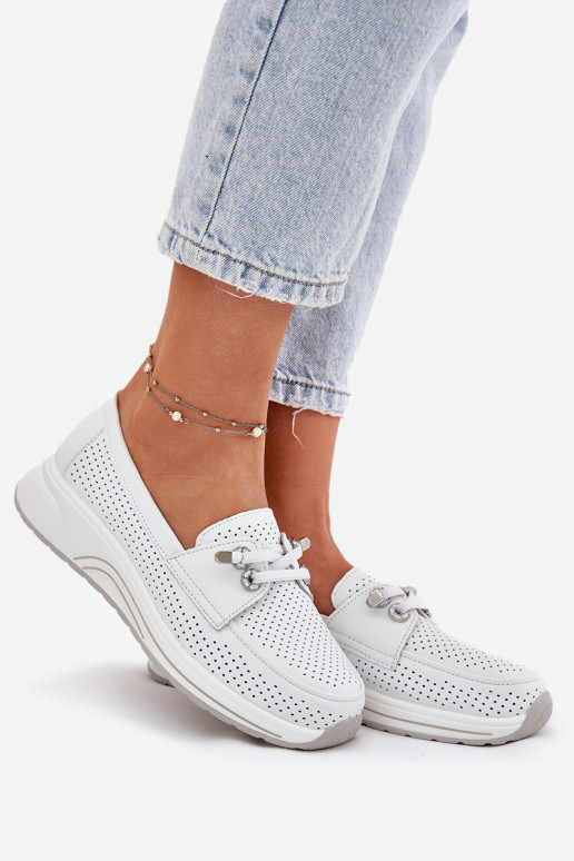 Āda apavi Izgatavota no dabīgas ādas ar platformu Artiker 56C2101 baltas krāsas