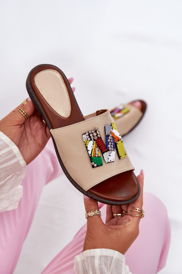 sieviešu čības ar platiem papēžiem ar ornamentiem Zelta krāsas Clelione