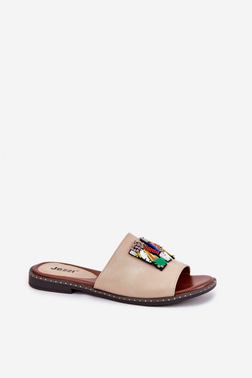 sieviešu čības ar platiem papēžiem ar ornamentiem Zelta krāsas Clelione