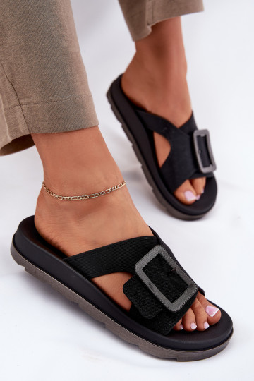 Smaržīgs sieviešu čības dekorēti ar sprādzēm ZAXY RR285078 melnas krāsas