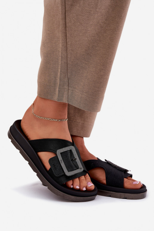 Smaržīgs sieviešu čības dekorēti ar sprādzēm ZAXY RR285078 melnas krāsas