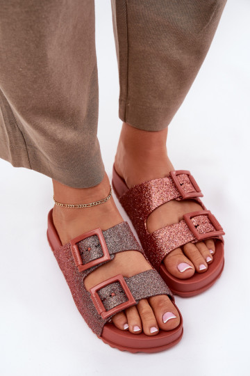 Smaržīgs sieviešu čības ar mirdzumu I ar sprādzēmmi ZAXY RR285025 rozā krāsa