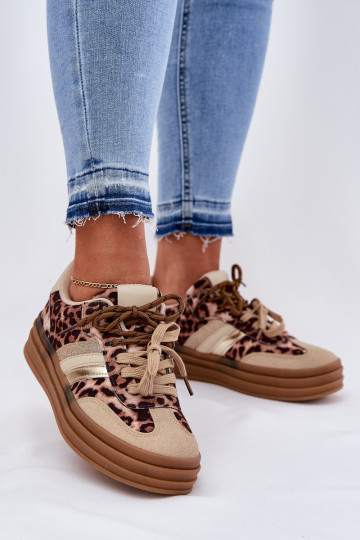 Sneakers modeļa apavi Sieviešu ar platformu Z PodInójnym Šņorēšanam ar leoparda kažokādas rakstu smilšu krāsas Niteria