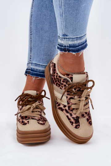 Sneakers modeļa apavi Sieviešu ar platformu Z PodInójnym Šņorēšanam ar leoparda kažokādas rakstu smilšu krāsas Niteria 2