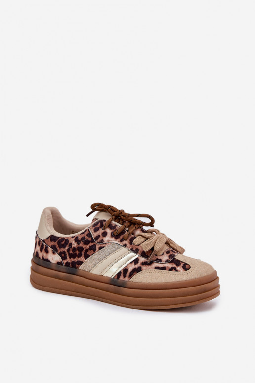Sneakers modeļa apavi Sieviešu ar platformu Z PodInójnym Šņorēšanam ar leoparda kažokādas rakstu smilšu krāsas Niteria Sneakers modeļa apavi Sieviešu ar platformu Z PodInójnym Šņorēšanam ar leoparda kažokādas rakstu smilšu krāsas Niteria