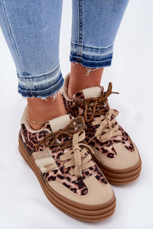 Sneakers modeļa apavi Sieviešu ar platformu Z PodInójnym Šņorēšanam ar leoparda kažokādas rakstu smilšu krāsas Niteria Sneakers modeļa apavi Sieviešu ar platformu Z PodInójnym Šņorēšanam ar leoparda kažokādas rakstu smilšu krāsas Niteria