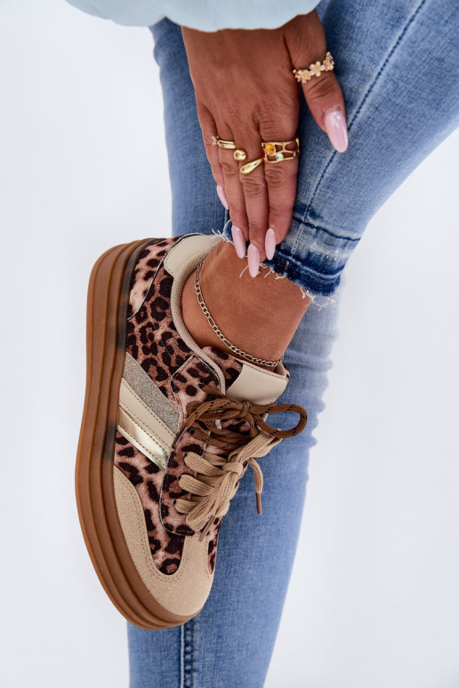 Sneakers modeļa apavi Sieviešu ar platformu Z PodInójnym Šņorēšanam ar leoparda kažokādas rakstu smilšu krāsas Niteria Sneakers modeļa apavi Sieviešu ar platformu Z PodInójnym Šņorēšanam ar leoparda kažokādas rakstu smilšu krāsas Niteria