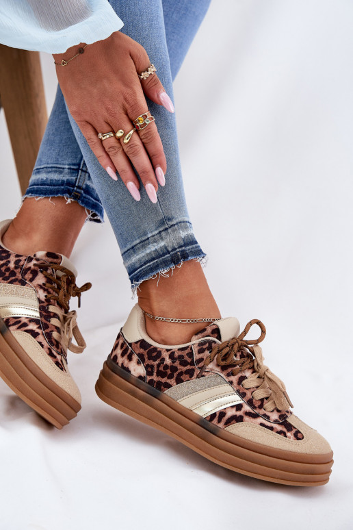 Sneakers modeļa apavi Sieviešu ar platformu Z PodInójnym Šņorēšanam ar leoparda kažokādas rakstu smilšu krāsas Niteria Sneakers modeļa apavi Sieviešu ar platformu Z PodInójnym Šņorēšanam ar leoparda kažokādas rakstu smilšu krāsas Niteria