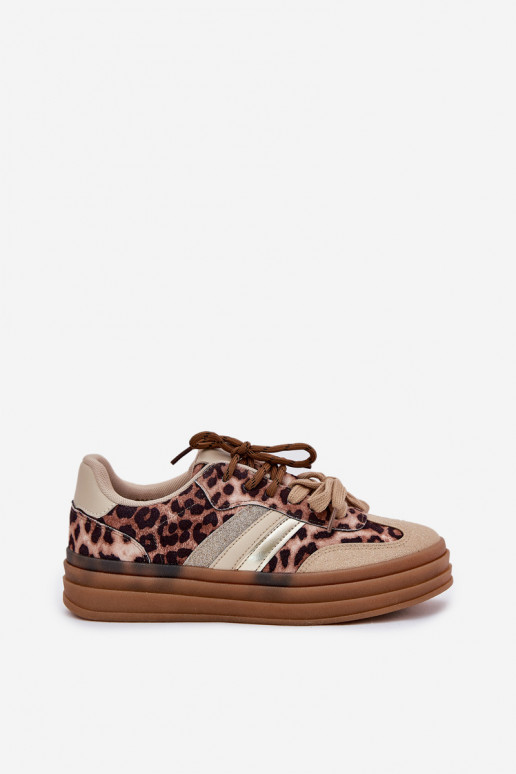 Sneakers modeļa apavi Sieviešu ar platformu Z PodInójnym Šņorēšanam ar leoparda kažokādas rakstu smilšu krāsas Niteria Sneakers modeļa apavi Sieviešu ar platformu Z PodInójnym Šņorēšanam ar leoparda kažokādas rakstu smilšu krāsas Niteria