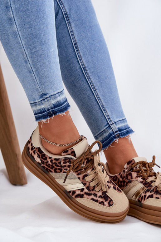 Sneakers modeļa apavi Sieviešu ar platformu Z PodInójnym Šņorēšanam ar leoparda kažokādas rakstu smilšu krāsas Niteria Sneakers modeļa apavi Sieviešu ar platformu Z PodInójnym Šņorēšanam ar leoparda kažokādas rakstu smilšu krāsas Niteria