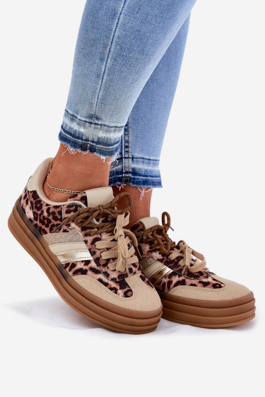 Sneakers modeļa apavi Sieviešu ar platformu Z PodInójnym Šņorēšanam ar leoparda kažokādas rakstu smilšu krāsas Niteria Sneakers modeļa apavi Sieviešu ar platformu Z PodInójnym Šņorēšanam ar leoparda kažokādas rakstu smilšu krāsas Niteria