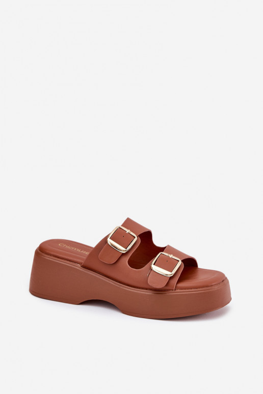 sieviešu čības Uz Ķīļa Un platforma ar sprādzēm brūnas krāsas Nitarelia