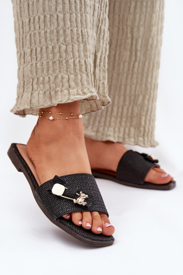 sieviešu čības ar platiem papēžiem ar bantītēm melnas krāsas Sallariela