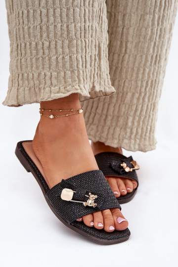 sieviešu čības ar platiem papēžiem ar bantītēm melnas krāsas Sallariela 2