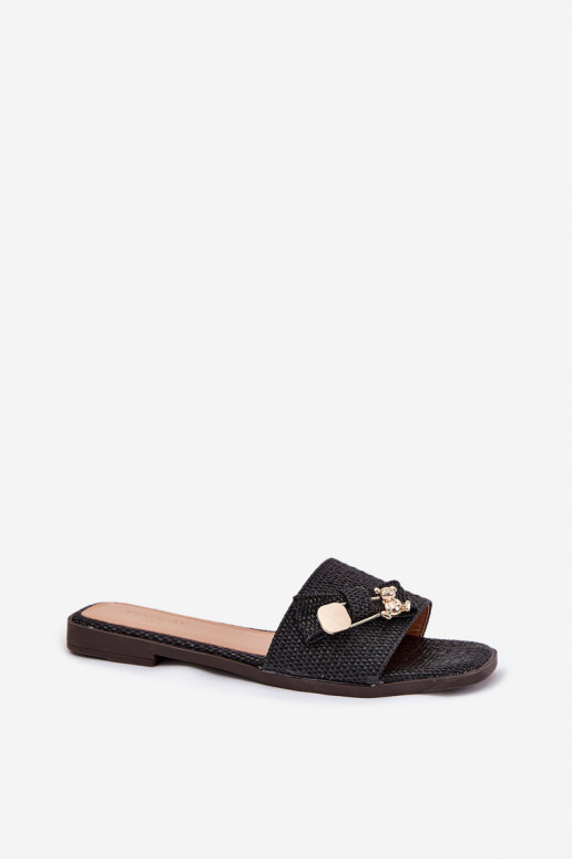 sieviešu čības ar platiem papēžiem ar bantītēm melnas krāsas Sallariela