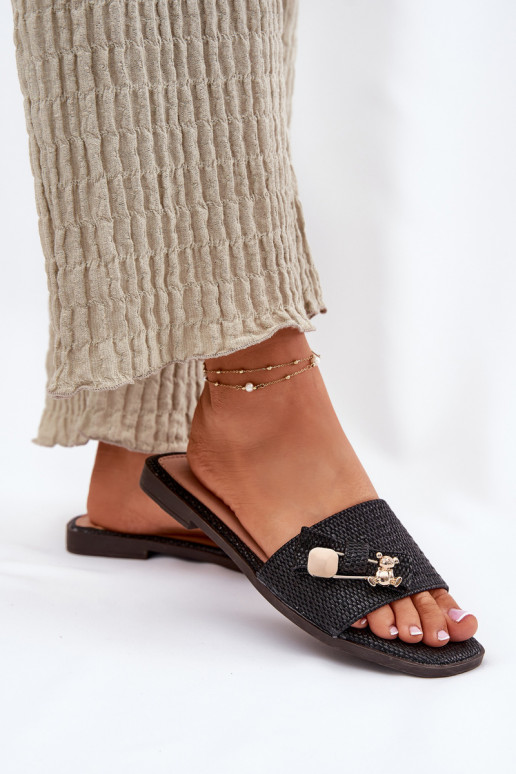 sieviešu čības ar platiem papēžiem ar bantītēm melnas krāsas Sallariela