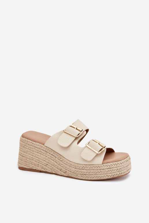 sieviešu čības Uz Ķīļa Ar bizi I ar sprādzēmmi smilšu krāsas Pasinea