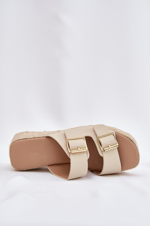 sieviešu čības Uz Ķīļa Ar bizi I ar sprādzēmmi smilšu krāsas Pasinea