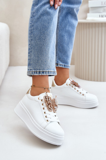 Sneakers modeļa apavi Sieviešu ar platformu Z Tauriņim Baltas-Zelta krāsas Ieslēgtsritevia 2