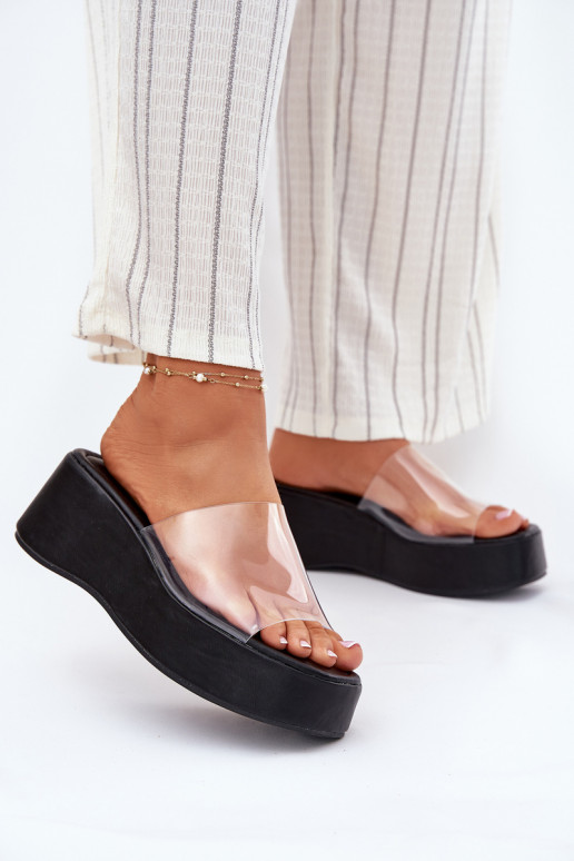 sieviešu čības Z Transparentnym Svītrasem Uz Ķīļa melnas krāsas Meltiana