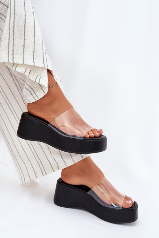 sieviešu čības Z Transparentnym Svītrasem Uz Ķīļa melnas krāsas Meltiana