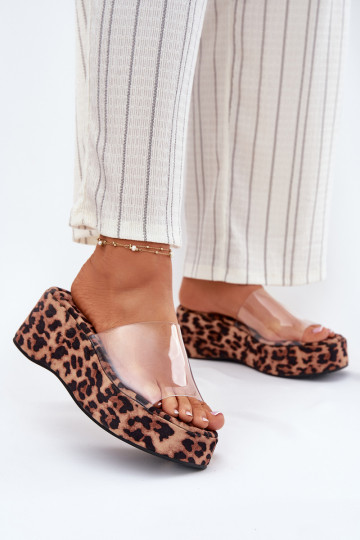 sieviešu čības Z Transparentnym Svītrasem Uz Ķīļa ar leoparda kažokādas rakstu Meltiana