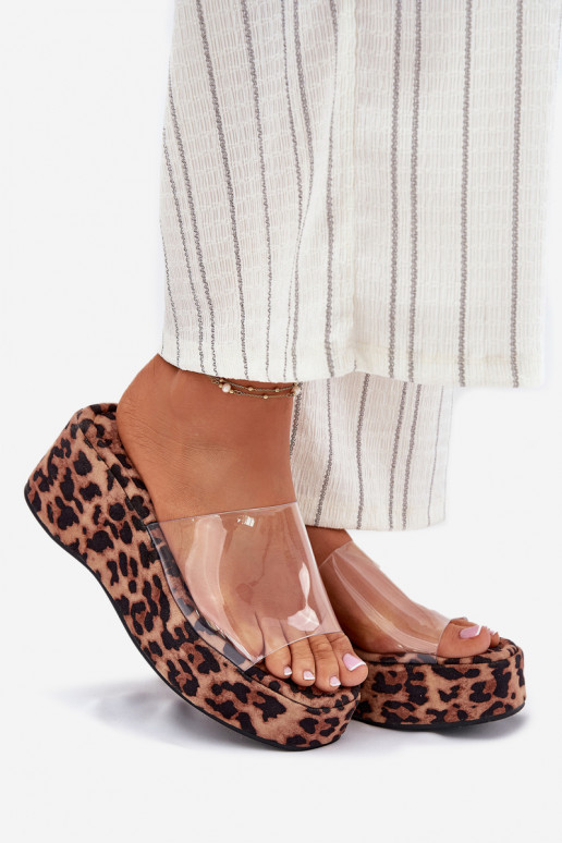 sieviešu čības Z Transparentnym Svītrasem Uz Ķīļa ar leoparda kažokādas rakstu Meltiana