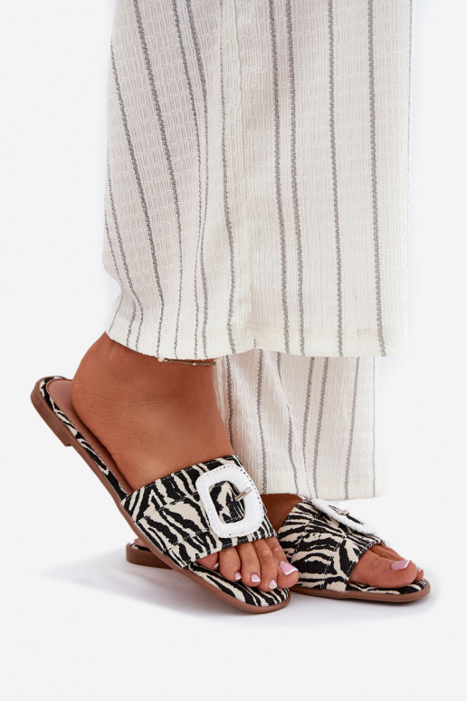 zempapēžu sieviešu čības dekorēti ar sprādzēm Zebra Clariola