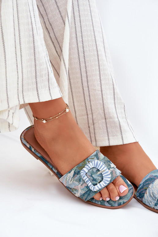 zempapēžu sieviešu čības dekorēti ar sprādzēm Zilas krāsas Clariola