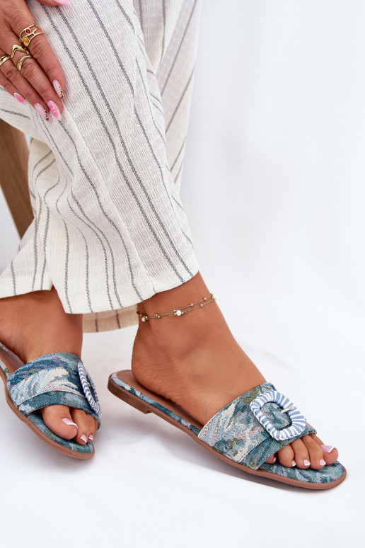 zempapēžu sieviešu čības dekorēti ar sprādzēm Zilas krāsas Clariola