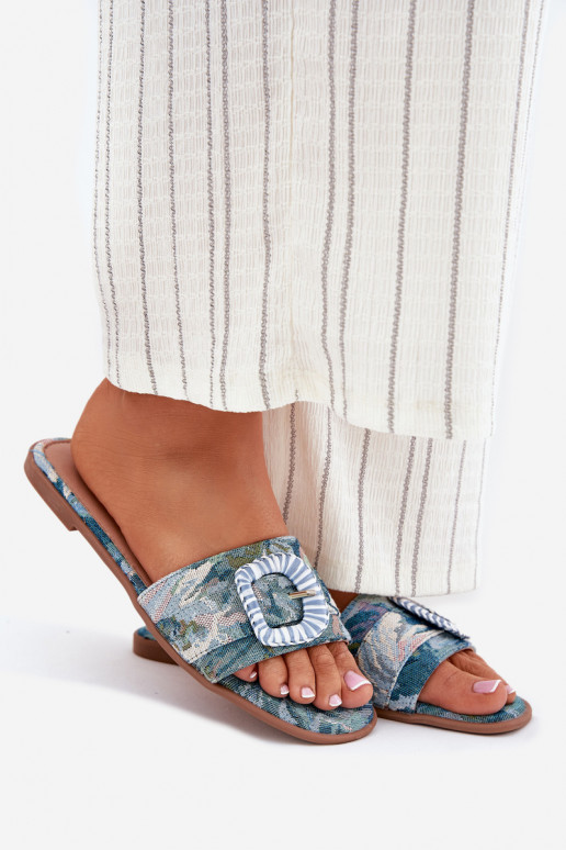 zempapēžu sieviešu čības dekorēti ar sprādzēm Zilas krāsas Clariola