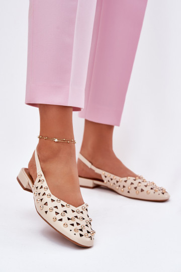 Dekorētas Balerīnas ar platiem papēžiem smilšu krāsas Nilarisela 2