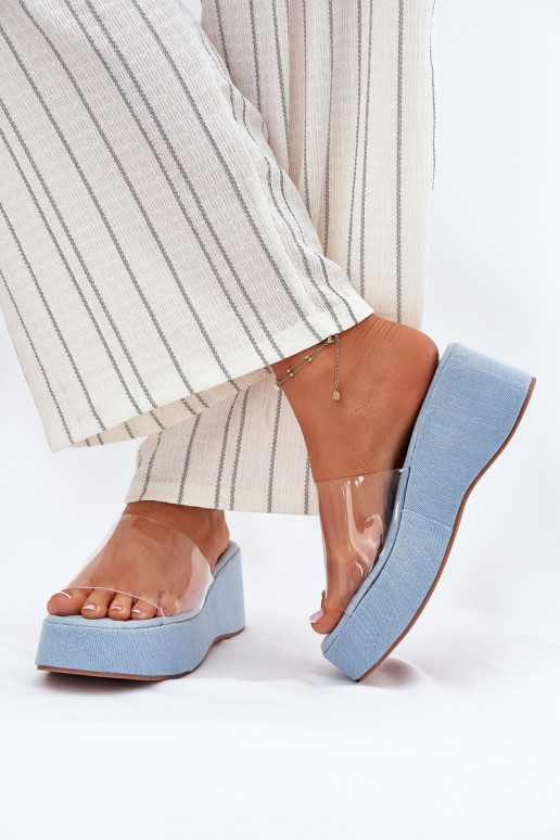 sieviešu čības Z Transparentnym Svītrasem Uz Ķīļa Džinsa auduma Meltiana