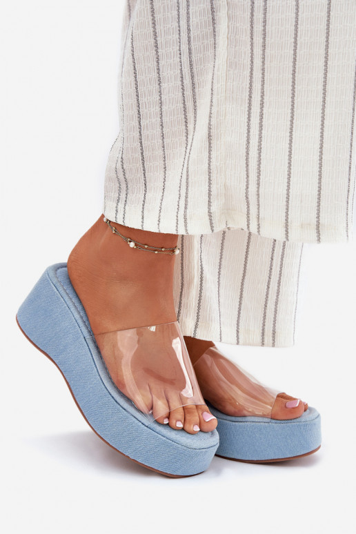 sieviešu čības Z Transparentnym Svītrasem Uz Ķīļa Džinsa auduma Meltiana