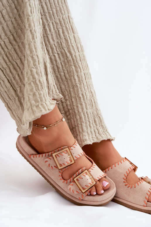 sieviešu čības ar sprādzēm I Ozdobnym Obszyciem smilšu krāsas Visley