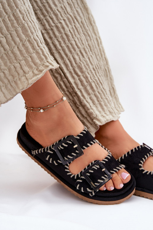 sieviešu čības ar sprādzēm I Ozdobnym Obszyciem melnas krāsas Visley