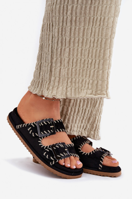 sieviešu čības ar sprādzēm I Ozdobnym Obszyciem melnas krāsas Visley