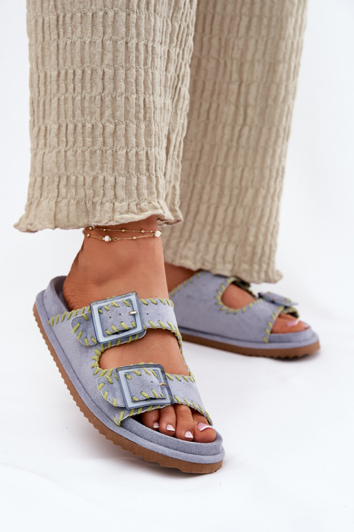 sieviešu čības ar sprādzēm I Ozdobnym Obszyciem Zilas krāsas Visley