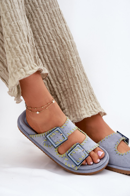 sieviešu čības ar sprādzēm I Ozdobnym Obszyciem Zilas krāsas Visley