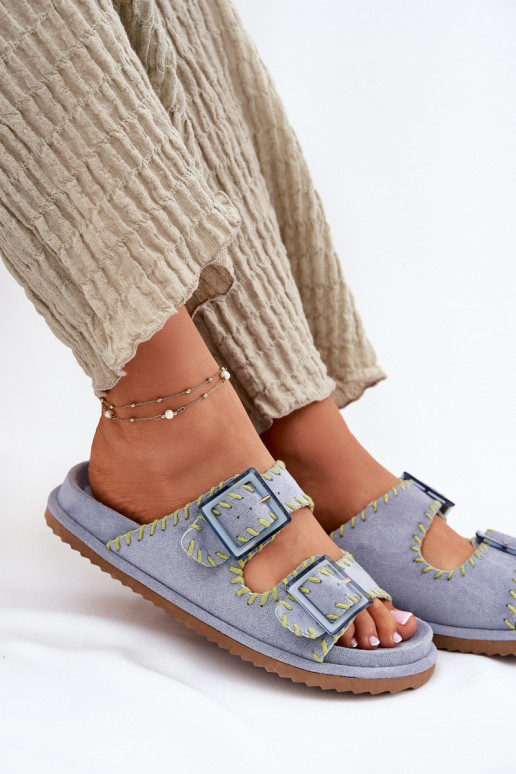 sieviešu čības ar sprādzēm I Ozdobnym Obszyciem Zilas krāsas Visley