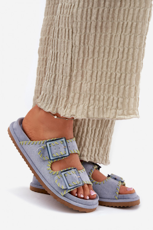 sieviešu čības ar sprādzēm I Ozdobnym Obszyciem Zilas krāsas Visley