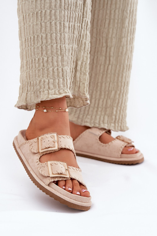 sieviešu čības ar sprādzēm I Ozdobnym Obszyciem smilšu krāsas Visley