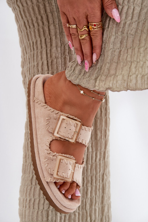 sieviešu čības ar sprādzēm I Ozdobnym Obszyciem smilšu krāsas Visley