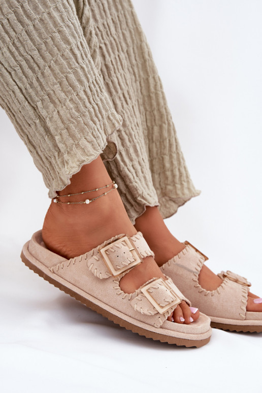 sieviešu čības ar sprādzēm I Ozdobnym Obszyciem smilšu krāsas Visley